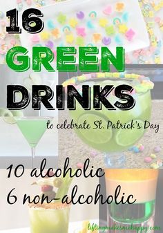 green drinks with text overlay that reads 16 green drinks to celebrate st patrick's day