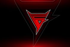 a red triangle with the letter f in it's center on a black background