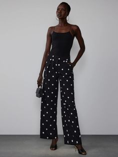 Polka Dot Wide Leg Pant | NY&Co Chic Polka Dot Summer Bottoms, Summer Fitted Polka Dot Bottoms, Fitted Polka Dot Bottoms For Summer, Spring Polka Dot Cotton Pants, Fitted Polka Dot Summer Bottoms, Polka Dot Cotton Bottoms With Pockets, Spring Polka Dot Bottoms With Pockets, Polka Dot Wide Leg Bottoms With Pockets, Polka Dot Fitted Bottoms For Workwear