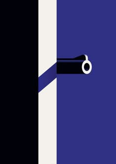 an open door with a blue handle and white stripe on the outside, in front of a black background