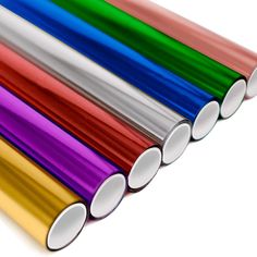 several different colored tubes are lined up together