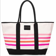 In Online Package Plaid Tote Bag, Victoria Secret Tote Bags, Striped Bags, Travel Tote Bag, Pink Tote, Victoria Secrets, Victoria Secret Bags, Black Tote, Beach Tote