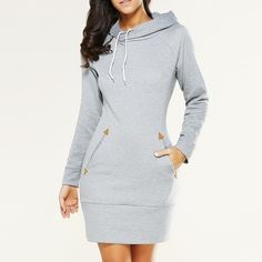 Womens Long Sleeve Hooded Mini Dress Grey sold by Tcent21 Fashions. Shop more products from Tcent21 Fashions on Storenvy, the home of independent small businesses all over the world. Oversized Hoodie Dress, Diy Sy, Zipper Sweater, Casual Wear Dress, Winter Chic, Hooded Dress, Long Sleeve Sweater Dress, Sport Dress, Pocket Dress