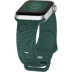 the green apple watch band is designed to look like an intricately detailed pattern on its face