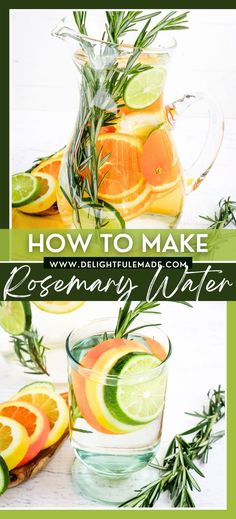 an image of how to make rosemary white tea with oranges and lemons in the pitcher