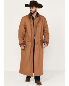 100% cotton canvas. Corduroy cuffs and collar. Unlined. Metal button front placket. Two front flap pockets. Saddle gusset and inside leg straps. Mens Duster Coat, Leg Straps, Guys Clothing Styles, Clothing Styles, Mens Outerwear, Boots For Sale, Metal Buttons, Flap Pocket, Saddle