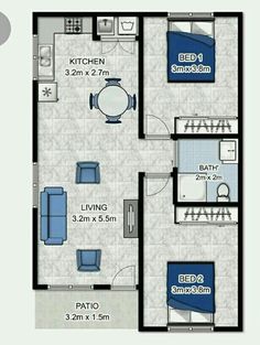 the floor plan for an apartment with two bedroom and living room in one area,