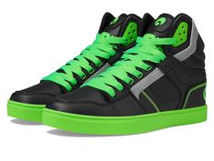 Osiris Clone - Men's Skate Shoes : Black/Black/Green : Step into a true original with the classic skate style and high-top profile of the Osiris Clone skateboard shoes! Skateboard shoes in a high-top round-toe silhouette. Uppers of synthetic leather or fabric materials. Reinforced high-abrasion areas for durable wear. Lightweight padded tongue and collar for superior support. Lightly cushioned footbed for all-day comfort. Abrasion-resistant VLKN cupsole construction for durable performance. Imported. Measurements: Weight: 1 lb 2 oz Shaft: 6 in Product measurements were taken using size 12, width D - Medium. Please note that measurements may vary by size. Hip Hop Skate Shoes With Round Toe, Hip Hop Style Skate Shoes With Round Toe, Mid-top Skate Shoes With Translucent Outsole For Streetwear, Hip Hop Style Lace-up Skate Shoes With Vulcanized Sole, Translucent Outsole High-top Sneakers For Skateboarding, Urban Green High-top Sneakers For Skateboarding, Green Urban High-top Sneakers For Skateboarding, Synthetic High-top Sneakers For Skateboarding, Synthetic Skate Shoes With Vulcanized Sole For Streetwear