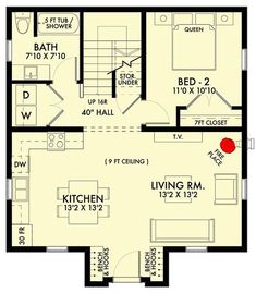 the floor plan for a two bedroom apartment with an attached bathroom and living room area