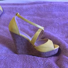 These Shoes Were Purchased From Fashion Nova A Year Ago And Never Worn. They Are In Perfect Condition. Chic Yellow High Heel Wedge Sandals, Chic Yellow Round Toe Wedge Sandals, Yellow Wedges, Shoes Yellow, Fashion Nova Shoes, A Year Ago, Wedge Heels, A Year, Shoes Women Heels