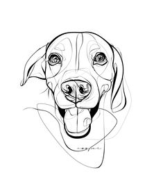 a black and white drawing of a dog's face