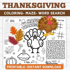 Thanksgiving Activity Mat for Kids - Thanksgiving Maze worksheet Thanksgiving Activity Sheets, Thanksgiving Coloring Sheets, Thanksgiving Worksheets, Maze Worksheet, Thanksgiving Activity, Thanksgiving Coloring, Kids Thanksgiving, Thanksgiving Activities For Kids, Word Search Games