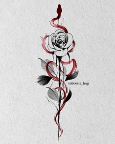 a drawing of a rose with swirls and leaves on the bottom half of it