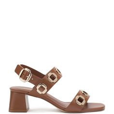 Milan Sandal In Caramel Leather Chic Brown Sandals With Rectangular Buckle, Leather Sandals With Chain Strap And Open Heel, Summer Leather Heels With Chain Strap, Leather Heels With Chain Strap For Summer, Brown Open Toe Sandals With Chain Strap, Ankle Straps, Shoe Store, Mid Heel, Handmade Shoes