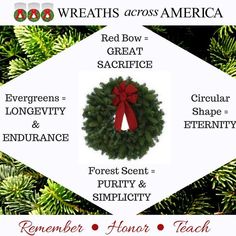 wreaths across america red bow = great sacrifice + forest scent = purify & simplity