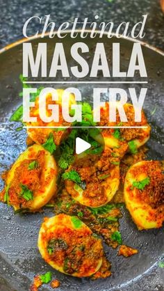 an egg fry on a plate with the words, chefina masala egg fry