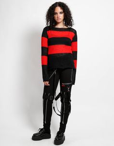 Chain Pants, Tripp Pants, Tripp Nyc, Bold Stripes, Small Hands, Logo Tees, Striped Knit, Stripe Sweater, Long Tops