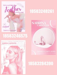 four different types of posters with the names and numbers for each one in pink, white, and black