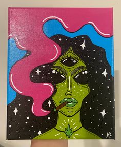 Inspired from Pinterest ✨ - Gloss Finish  - Acrylic Paint Size : 10inches x 8inches Alien Painting, Art Mini Toile, Trippy Painting, Hippie Painting, Trippy Wallpaper, Easy Canvas Art, Canvas Drawings