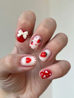 Strawberry Shortcake Nails, Strawberry Shortcake Hair, Nails Strawberry, Strawberry Nails, Short Nail Manicure, Self Nail, Simple Gel Nails, Pretty Gel Nails, Really Cute Nails