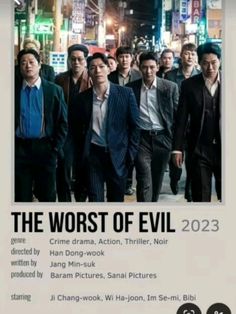 the worst of evil movie poster with many men in suits and ties walking down the street