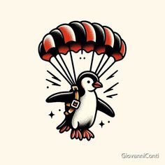 an image of a penguin parachuting with a parachute