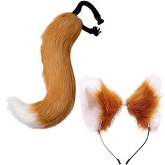 an orange and white fox tail attached to a headband with hair clips on it