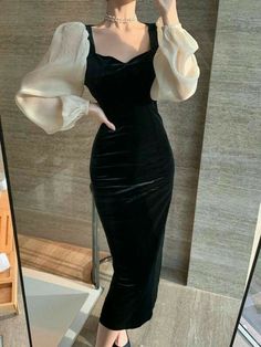 Hm Outfits, Elegant Dresses Classy, Looks Party, Long Sleeve Evening Dresses, Custom Size Dresses, Evening Party Dress, Classy Dress, Evening Party, Velvet Dress