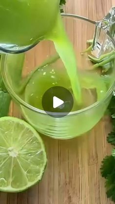 lime juice being poured into a glass bowl