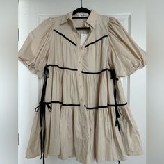 Nwt Size M Puff Sleeves / Balloon Sleeves Collared Cream Button Down Side Bows Tiered Shirt Dress Poplin Dress Pockets True To Size 100%Cotton Dress Pockets, Puff Sleeve Dress, Poplin Dress, Puffed Sleeves Dress, Pocket Dress, Balloon Sleeves, Puff Sleeves, Sleeve Dress, Puff Sleeve