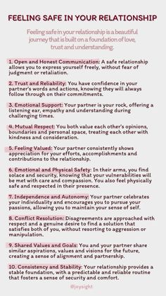 Feeling safe in your relationship - #relationship #dating #couple  #womenquotes #couplegoal What Do You Look For In A Relationship, How To Maintain A Healthy Relationships, I Feel Statements Relationships, What Does A Healthy Relationship Look Like, How To Take Things Slow Relationship, Healing In Relationships, Safe Word Ideas For Couples, How To Talk About Feelings Relationships, Interabled Relationship