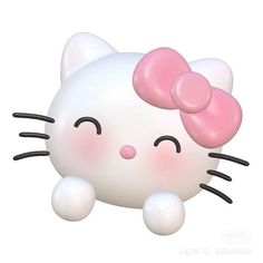 a hello kitty figurine laying down with its eyes closed and pink bow on it's head