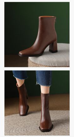 CHIKO Zawadi Square Toe Block Heels Ankle Boots Office Heeled Boots With Contrasting Heel And Round Toe, Office Heeled Boots With Contrasting Heel Counter, Ankle-high Heels With Leather Sole For Winter, Winter Ankle-high Heeled Boots With Contrasting Heel Counter, Heeled Boots With Contrasting Heel Counter, Brown Block Heel Boots For Office, Office Heeled Boots With Contrasting Heel, Brown High Ankle Heels With Sculpted Heel, Office High Heel Boots With Contrasting Heel Counter