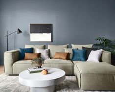 a living room filled with furniture and a white coffee table