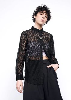 The Empower Lace Button Up - Wildfang Fancy Fits, Satin Button Up, Gender Neutral Clothes, New Closet, Lace Button, Lace Shirt, Black Laces, Sheer Fabrics, Long Sleeve Lace