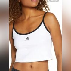 Trefoil Cropped Tank Top For Simple Go-To Style. Spaghetti Strap Top. Size M Adidas Crop Top, Plus Size Crop Tops, Adidas Floral, Mock Neck Crop Top, Graphic Crop Top, Crop Top Hoodie, Adidas Crop, Spaghetti Strap Top, Adidas White