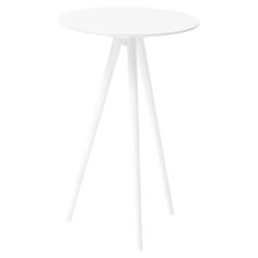 a white table with three legs and a small round top on an isolated white background