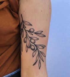 an olive branch tattoo on the arm