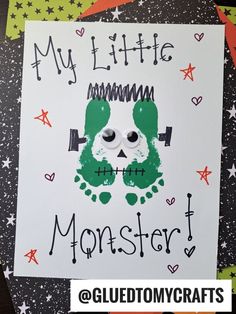 a handmade monster card with the words my little monster written in black and white