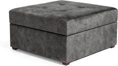 a gray ottoman sitting on top of a white floor