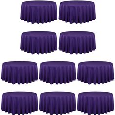 purple round tablecloths on white background with clipping for text or image, set of 8