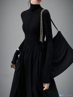 Orcajump - Classic Black Long-Sleeve Maxi Dress Long Sleeve Black Maxi Dress, Tailored Blazer, Long Sleeve Maxi, Skirt Type, Maxi Dress With Sleeves, Types Of Skirts, Collar Type, Long Sleeve Maxi Dress, Casual Attire