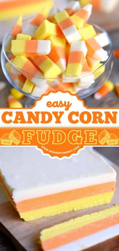 EASY CANDY CORN FUDGE, halloween treats, desserts Candy Corn Fudge Recipe, Fall Fudge, Easy Halloween Cookies Recipes, Halloween Candy Recipes, Halloween Cookie Recipes