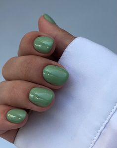 One Color Nails Summer, Pistachio Nail Color, Classy Green Nails, Solid Colored Nails, Green Gel Nails Short, Pistachio Green Nails, Pistachio Nails, March Nail Colors, Short Nails Green