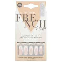 PRICES MAY VARY. - Comfortable, superior wear nails - Flexibile at the cuticle, offering a realistic and natural nail look - Apply in minutes & easily removed - Contents: 24 Nails, Nail File, Professional Nail Glue, 2 g / Net Wt 0.07 oz Salon Perfect Modern French Nail Set #31952BP A fresh spin on the classic french mani, Salon Perfect’s Modern French Nail Sets feature the latest nail art trends. Sculpted shapes including stiletto and coffin mimic professional acrylic for salon quality results. Nails Modern French, French White Tip, Fake Toenails, Gel Nail Art Designs, White French Tip, Classic French Manicure, Modern French, French Nail, Latest Nail Art