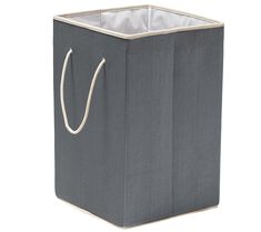 a large gray storage bag with rope handles on the front and bottom, sitting against a white background