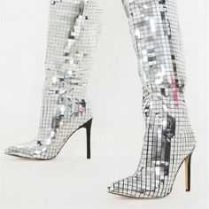 ad eBay - Get the item you ordered or get your money back. Quickly and satisfying communication! Unique high-quality goods! Best prices! Disco Ball Shoes, Disco Ball Boots, Disco Boots, Moda Disco, Mirror Boots, Metallic Fashion, Moon Board, 70s Wedding, Fancy Fits