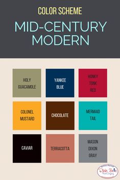 color scheme for mid - century modern with text overlaying the names and colors