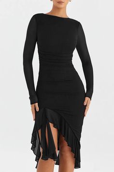 Elasticity: Slight Stretch Fabric Type: Polyester, Spandex & Mesh Silhouette: Sheath Neckline: O-Neck Dresses Length: Knee-Length Closure Type: Zipper Size Chart (in) Size Bust Waist Hip Length S 27.56-33.46 21.26-31.50 27.56-37.80 42.13 M 29.13-35.04 22.83-33.07 29.13-39.37 42.91 L 31.50-37.40 25.20-35.43 31.50-41.73 43.70 Size Chart (cm) Size Bust Waist Hip Length S 70-85 54-80 70-96 107 M 74-89 58-84 74-100 109 L 80-95 64-90 80-106 111 Fitted V-neck Midi Dress With Ruched Sides, Stretch Midi Dress With Ruched Back For Evening, Fall Fitted Dresses With Ruched Sides, Stretch Elastane Midi Dress With Ruched Back, Long Sleeve Stretch Bodycon Dress With Ruched Sides, Ruched Stretch Midi Dress For Evening, Stretch Ruched Midi Dress For Evening, Stretch Ruched Elastane Bodycon Dress, Stretch Elastane Bodycon Dress With Ruched Detail