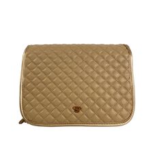 a tan purse with a zipper on it